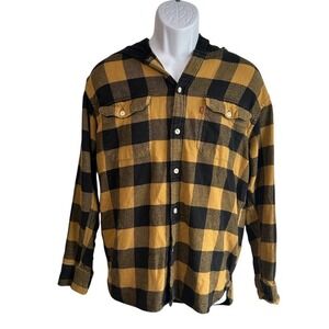 Levi's‎ Men Small Plaid Button-Up Black Hoodie Yellow Pocket Tee Shirt Casual